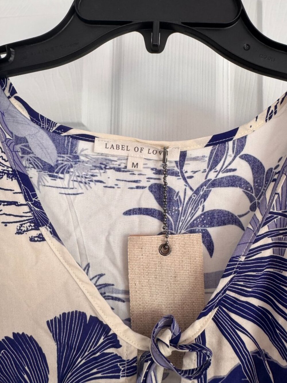 Label of Love Women's Blue and Cream Front Tie Beach Cover Up - Picture 4 of 10